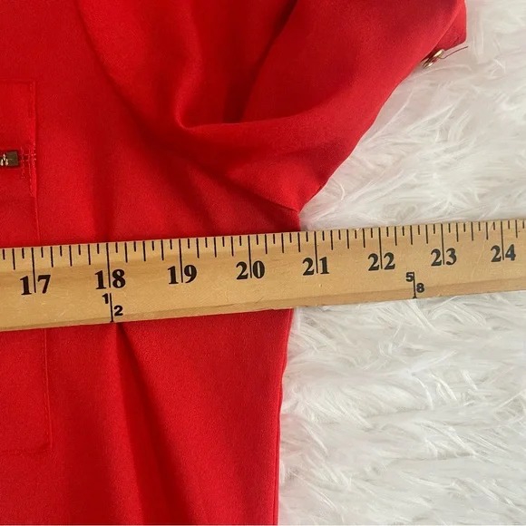 Calvin Klein Womens Button Up Top Size Large Bright Red Long Sleeve Office - Picture 5 of 8